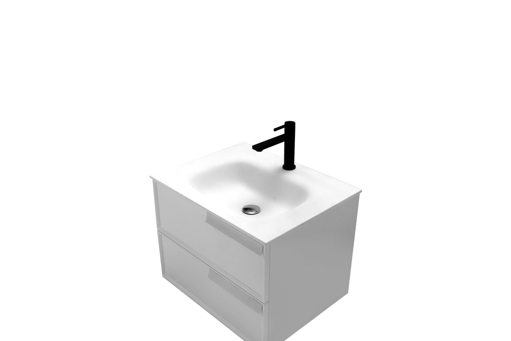 Aquamoon Garda 24 White Wall Hung Modern Bathroom Vanity Set  W/Mirror