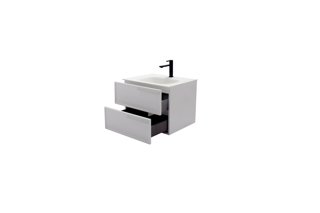 Aquamoon Garda 24 White Wall Hung Modern Bathroom Vanity Set  W/Mirror