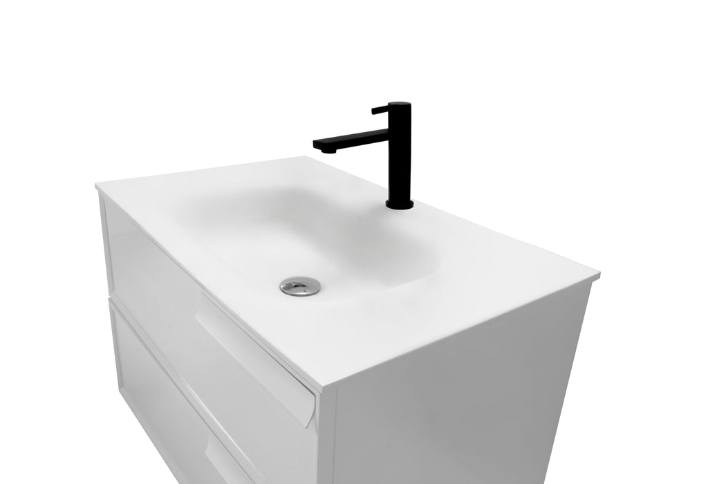 Aquamoon Garda 30 White Wall Hung Modern Bathroom Vanity Set  W/Mirror