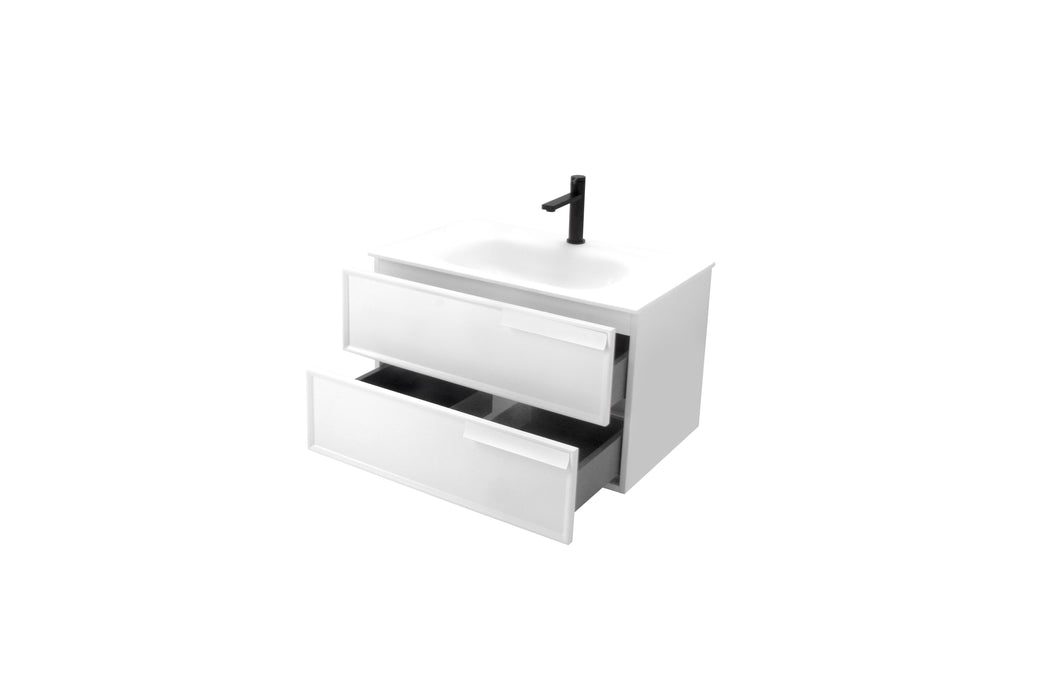Aquamoon Garda 30 White Wall Hung Modern Bathroom Vanity Set  W/Mirror