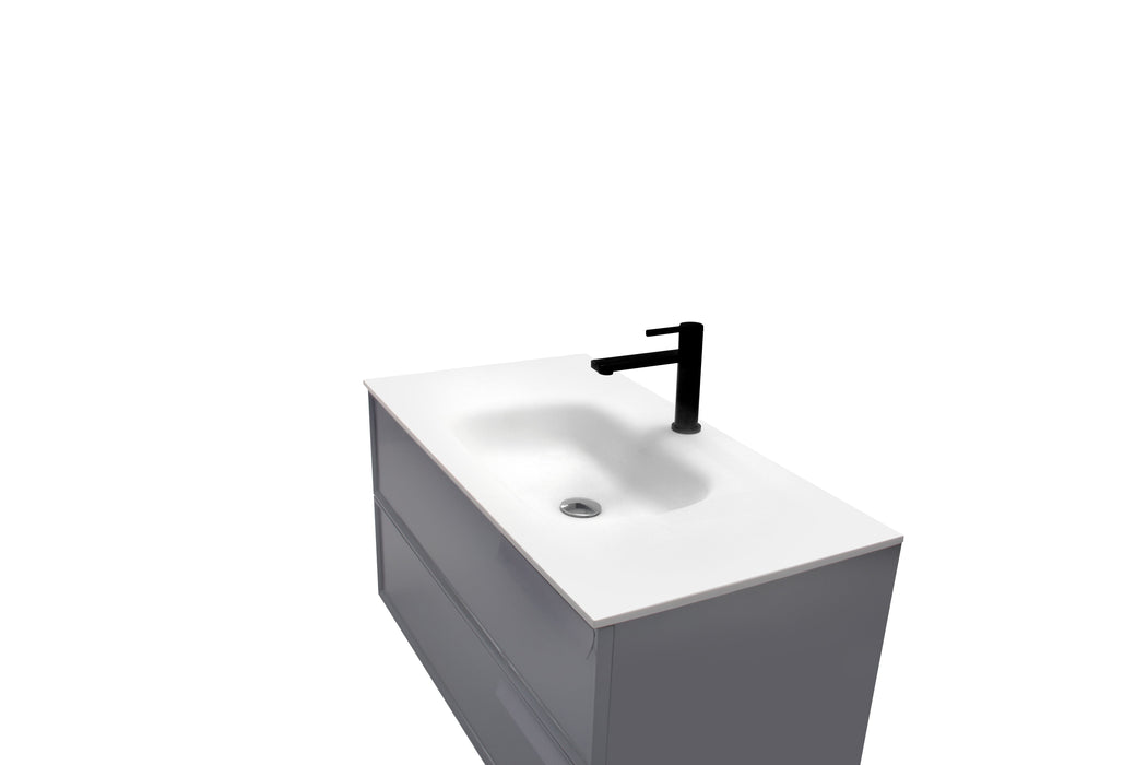 Aquamoon Garda 36 Grey Wall Hung Modern Bathroom Vanity Set