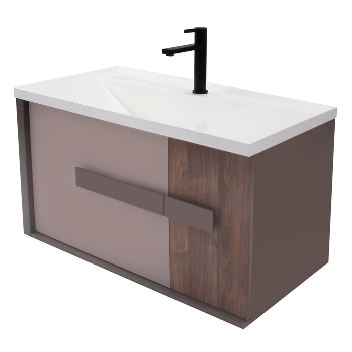 Aquamoon Geneva 36 Brown Wall Hung Modern Bathroom Vanity Set