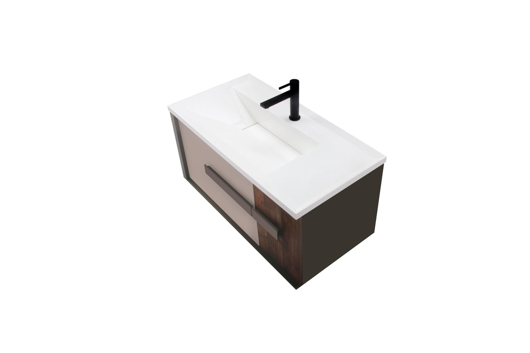 Aquamoon Geneva 36 Brown Wall Hung Modern Bathroom Vanity Set