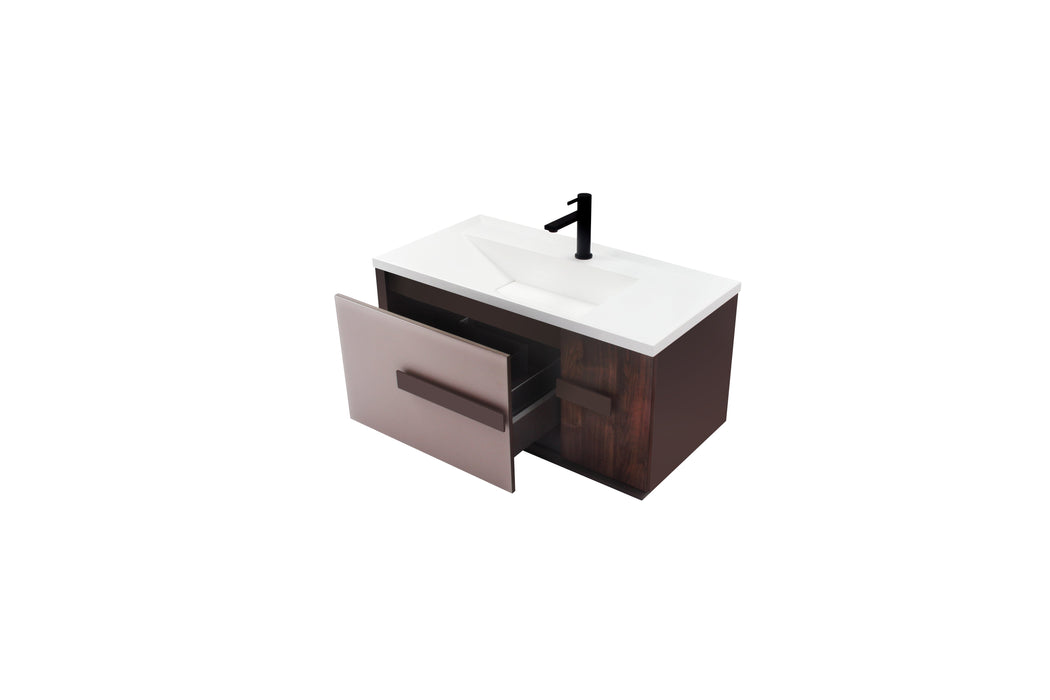 Aquamoon Geneva 36 Brown Wall Hung Modern Bathroom Vanity Set