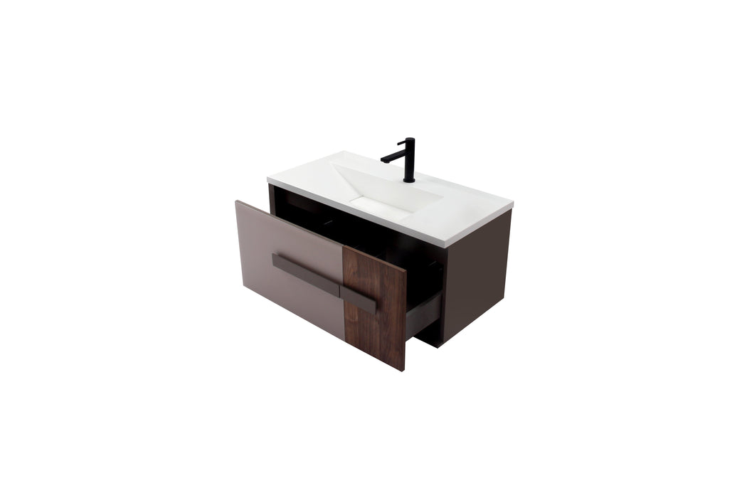 Aquamoon Geneva 36 Brown Wall Hung Modern Bathroom Vanity Set