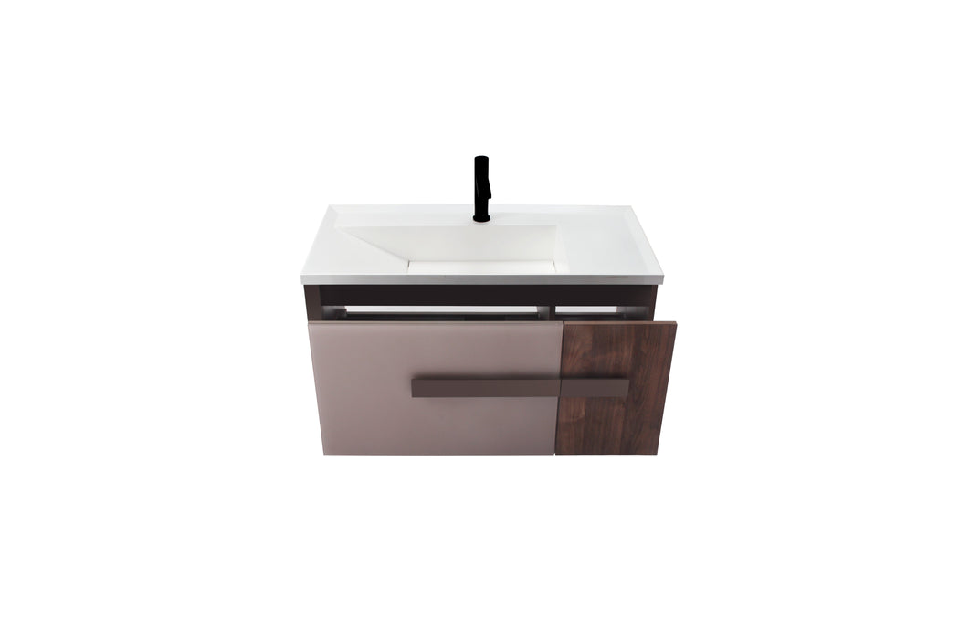 Aquamoon Geneva 36 Brown Wall Hung Modern Bathroom Vanity Set