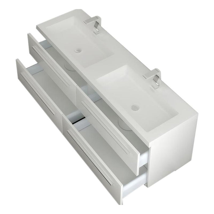 Aquamoon Magnum 63 White Wall Hung Modern Bathroom Double Sink  Vanity Set