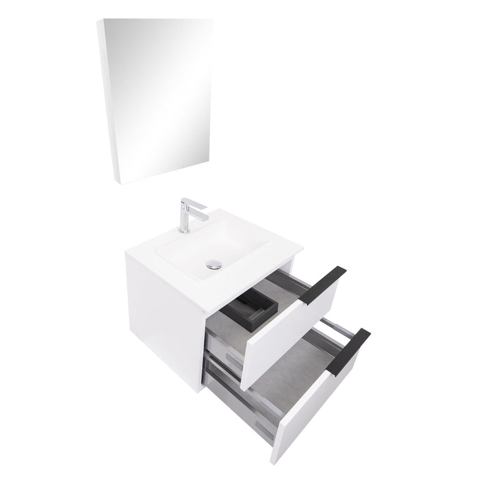 Aquamoon Mallorca 24 White Wall Mounted Modern Bathroom Vanity Set With Solid Surface Sink