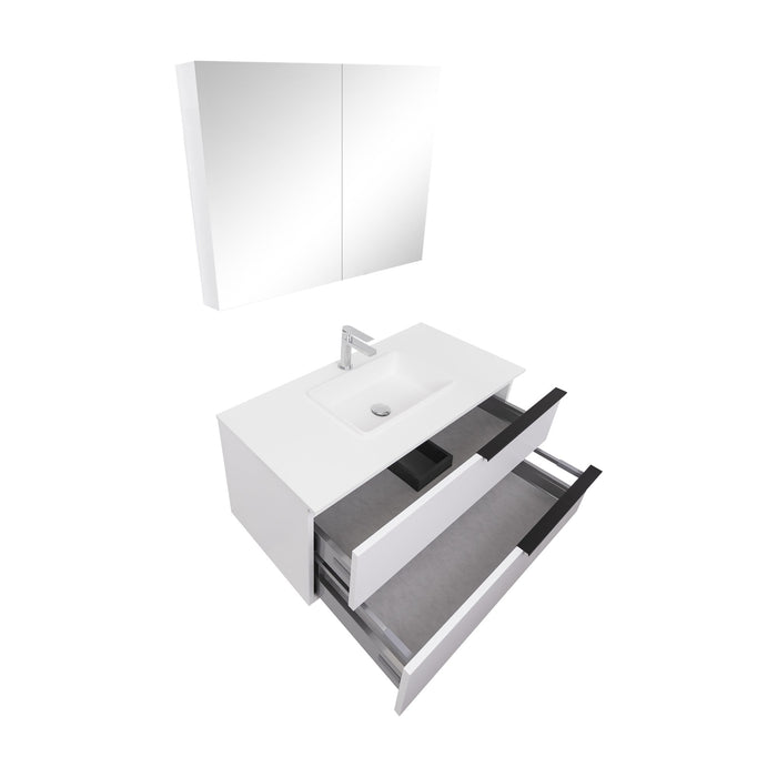 Aquamoon  Mallorca 31 White Wall Mounted Modern Bathroom Vanity Set  With Solid Surface Sink