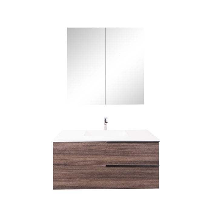 Aquamoon  Mallorca 36 Walnut Wall Mounted Modern Bathroom Vanity Set  With Solid Surface Sink
