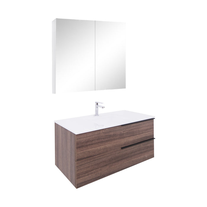 Aquamoon  Mallorca 39 Walnut Wall Mounted Modern Bathroom Vanity Set  With Glass Sink