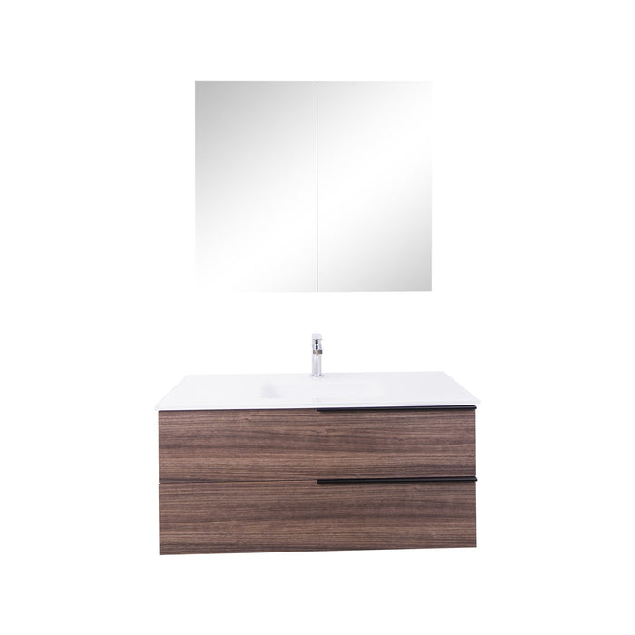 Aquamoon  Mallorca 39 Walnut Wall Mounted Modern Bathroom Vanity Set  With Glass Sink