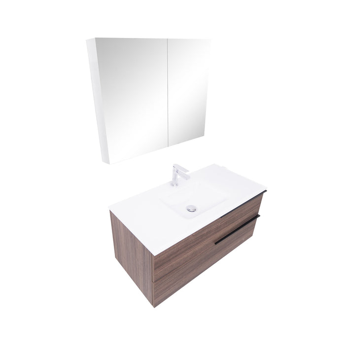 Aquamoon  Mallorca 39 Walnut Wall Mounted Modern Bathroom Vanity Set  With Glass Sink