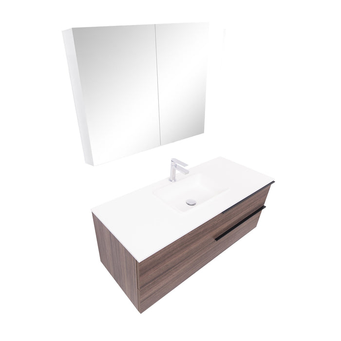 Aquamoon  Mallorca 48 Walnut Wall Mounted Modern Bathroom Vanity Set  With Solid Surface Sink