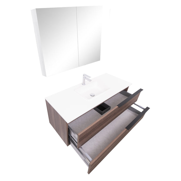 Aquamoon  Mallorca 48 Walnut Wall Mounted Modern Bathroom Vanity Set  With Solid Surface Sink