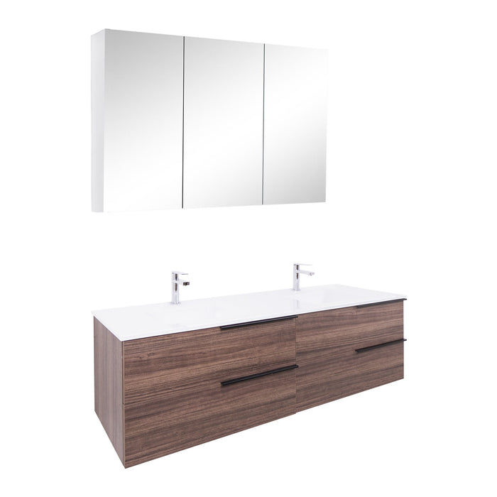 Aquamoon  Mallorca 63 Double Sink  Walnut Wall Mounted Modern Bathroom Vanity Set  With Glass Sink