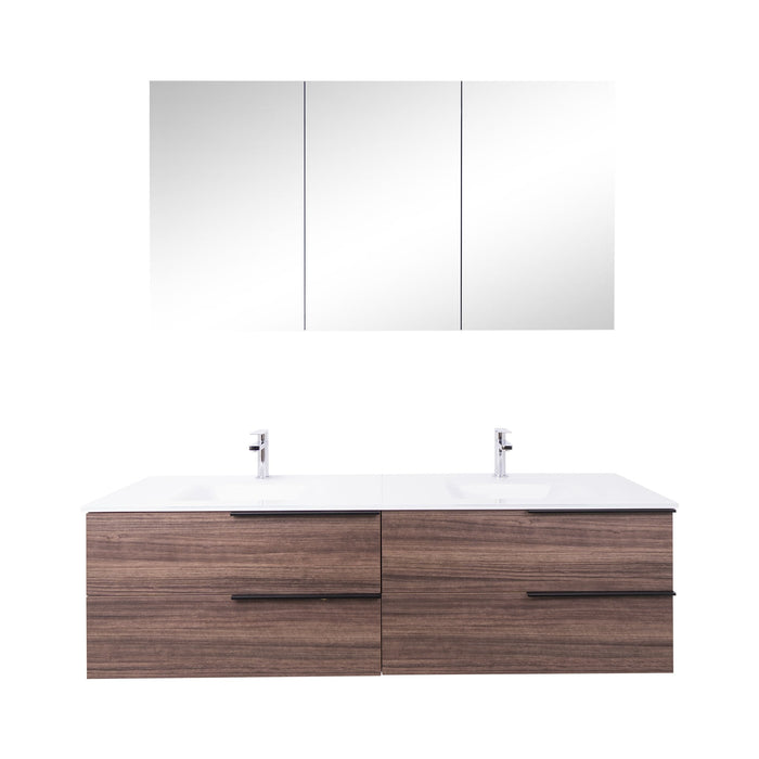 Aquamoon  Mallorca 63 Double Sink  Walnut Wall Mounted Modern Bathroom Vanity Set  With Glass Sink