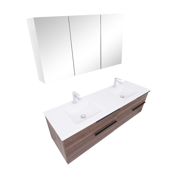 Aquamoon  Mallorca 63 Double Sink  Walnut Wall Mounted Modern Bathroom Vanity Set  With Glass Sink