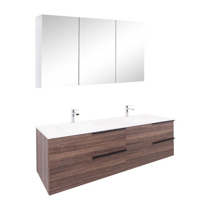 Aquamoon  Mallorca 63 Double Sink  Walnut Wall Mounted Modern Bathroom Vanity Set  With Solid Surface Sink