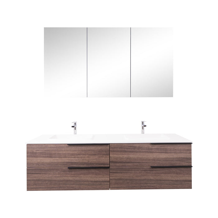 Aquamoon  Mallorca 63 Double Sink  Walnut Wall Mounted Modern Bathroom Vanity Set  With Solid Surface Sink