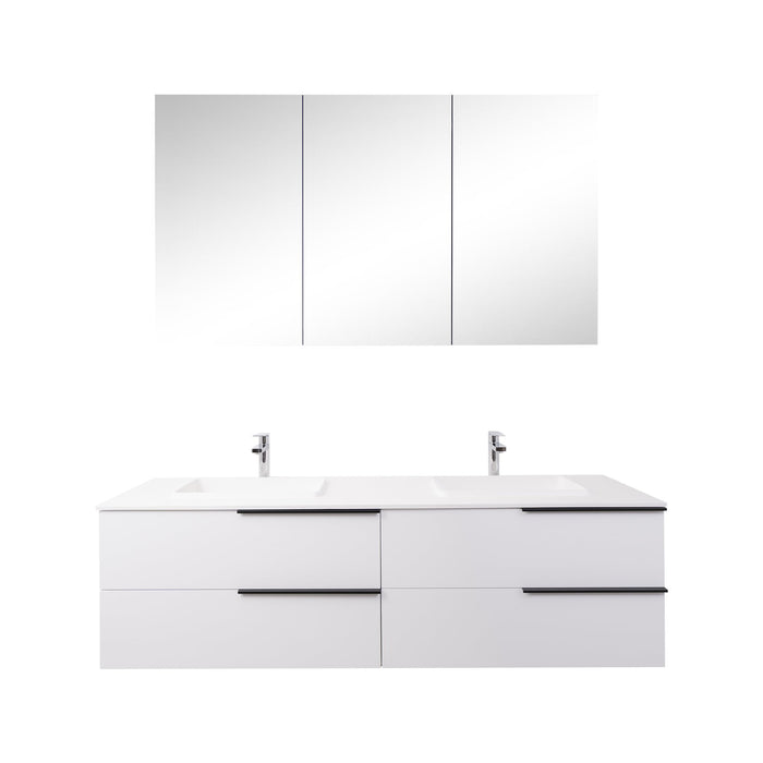Aquamoon  Mallorca 63 Double Sink  White Wall Mounted Modern Bathroom Vanity Set  With Solid Surface Sink