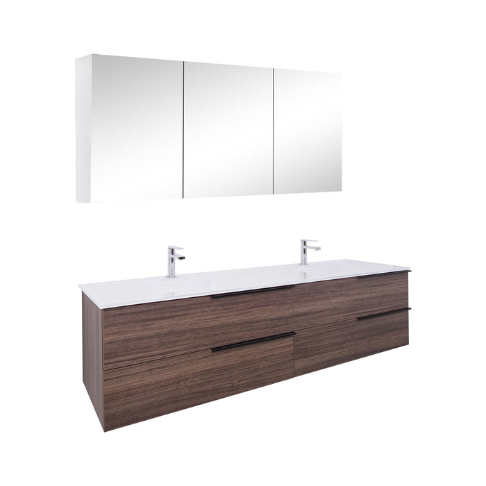 Aquamoon  Mallorca 72 Double Sink  Walnut Wall Mounted Modern Bathroom Vanity Set  With Glass Sink