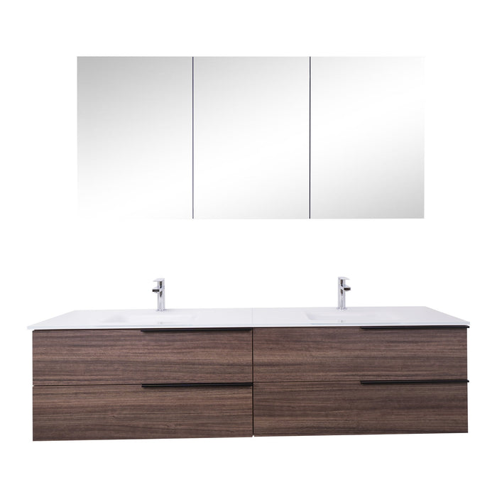 Aquamoon  Mallorca 72 Double Sink  Walnut Wall Mounted Modern Bathroom Vanity Set  With Glass Sink