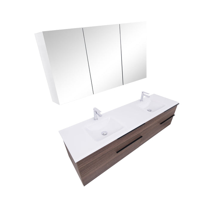 Aquamoon  Mallorca 72 Double Sink  Walnut Wall Mounted Modern Bathroom Vanity Set  With Glass Sink