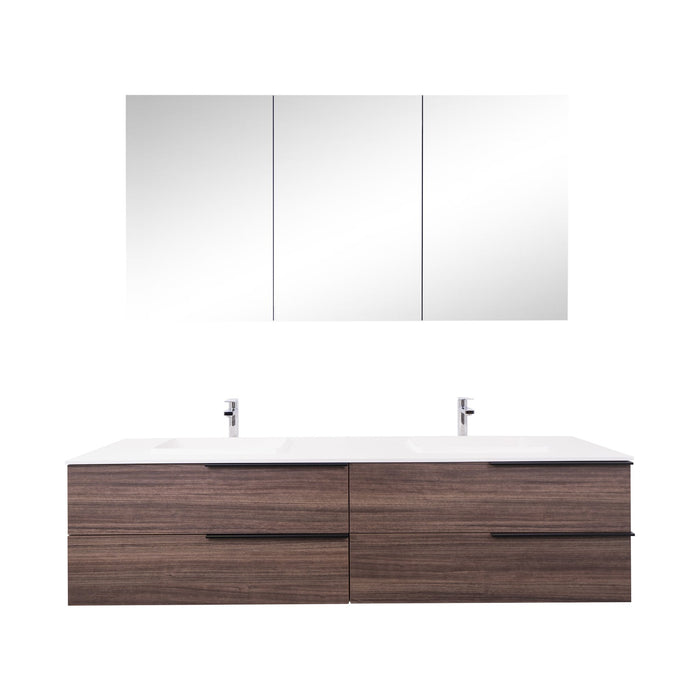 Aquamoon  Mallorca 72 Double Sink  Walnut Wall Mounted Modern Bathroom Vanity Set  With Solid Surface Sink
