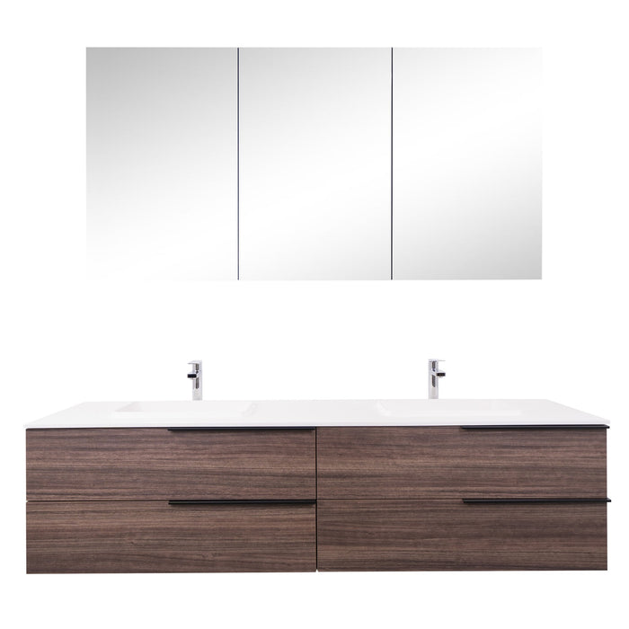 Aquamoon  Mallorca 72 Double Sink  Walnut Wall Mounted Modern Bathroom Vanity Set  With Solid Surface Sink