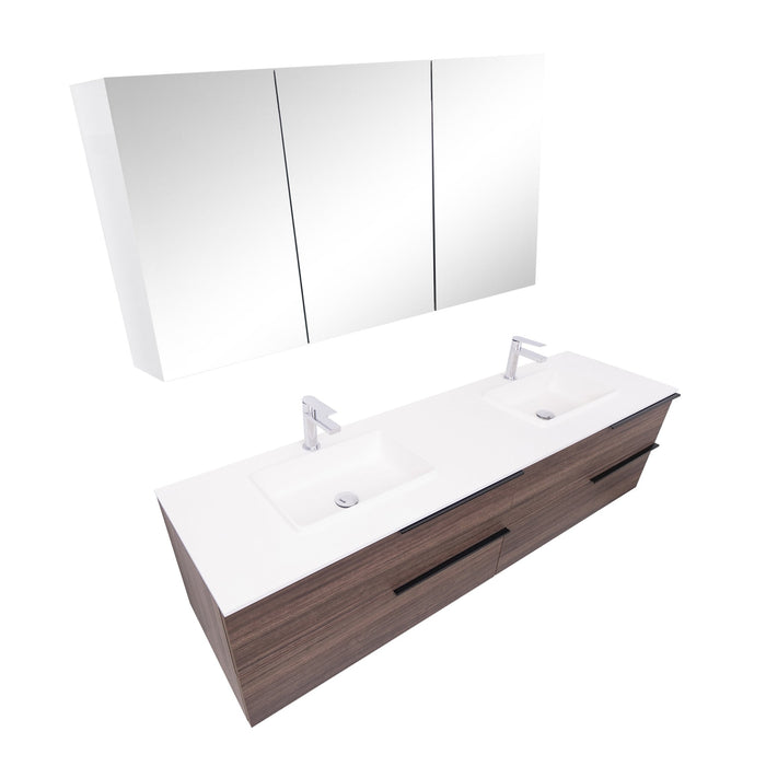 Aquamoon  Mallorca 72 Double Sink  Walnut Wall Mounted Modern Bathroom Vanity Set  With Solid Surface Sink