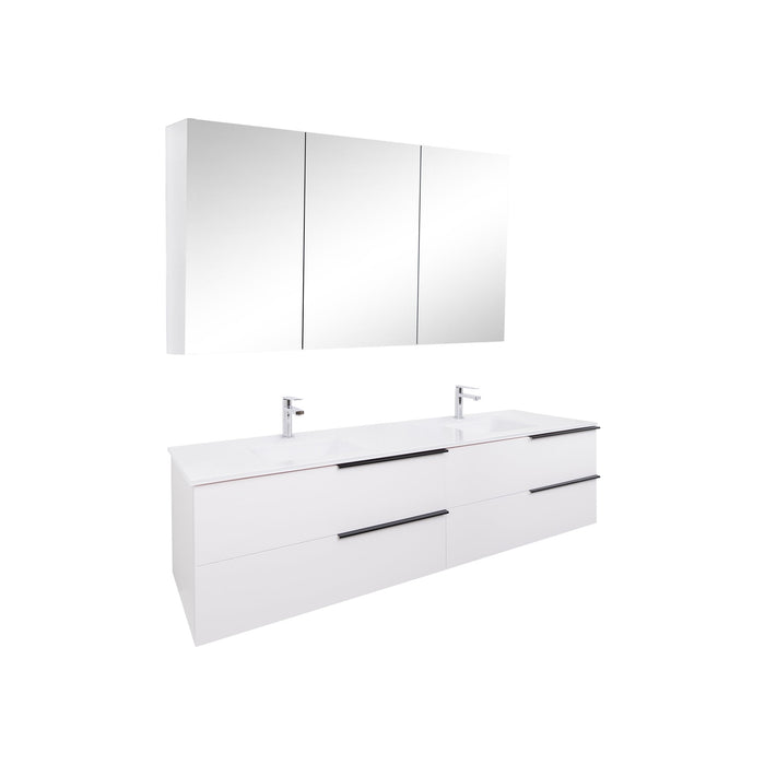 Aquamoon  Mallorca 72 Double Sink  White Wall Mounted Modern Bathroom Vanity Set  With Glass Sink