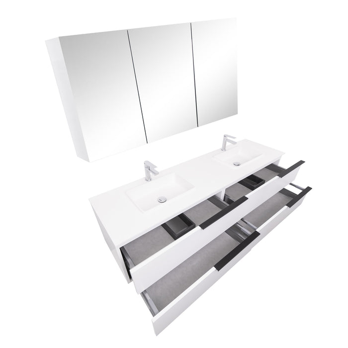 Aquamoon  Mallorca 72 Double Sink  White Wall Mounted Modern Bathroom Vanity Set  With Solid Surface Sink