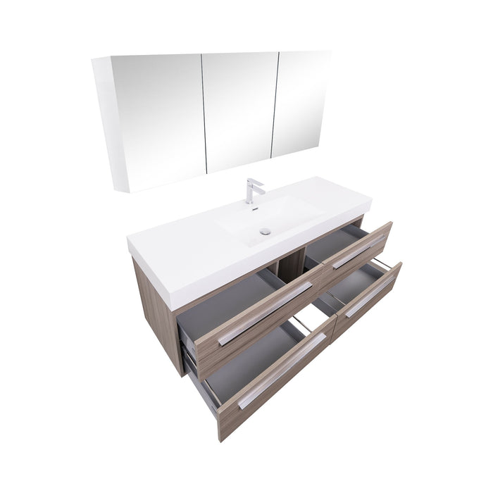 Aquamoon Maya 60 Maple Grey Wall Mounted Modern Bathroom Vanity Set