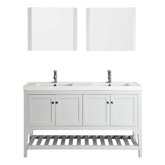 Aquamoon Rimini 60 Double Sink White Free Standing Modern Bathroom Vanity Set