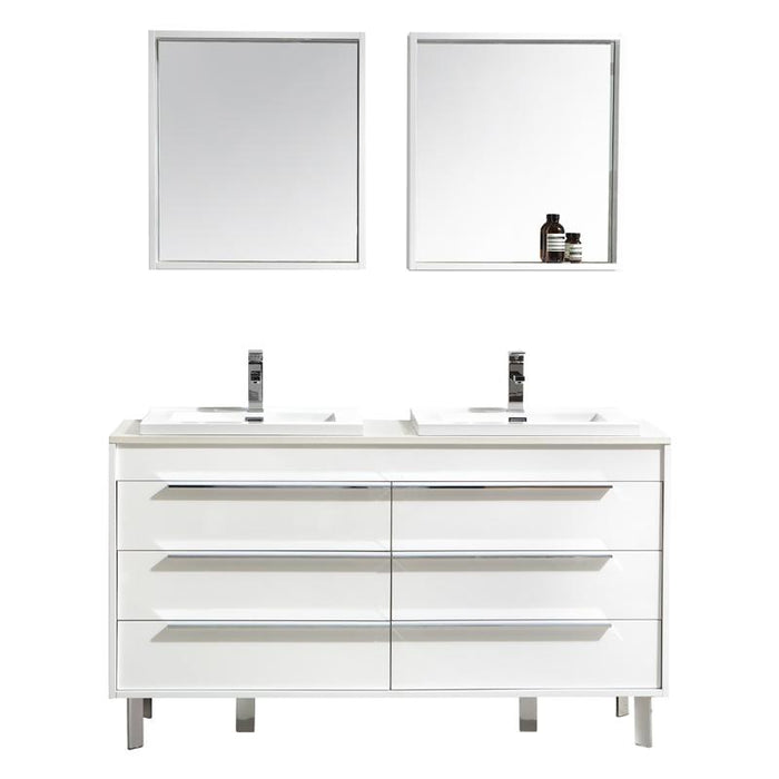 Aquamoon Roma 60 White Free Standing Modern Double Sink Bathroom Vanity Set
