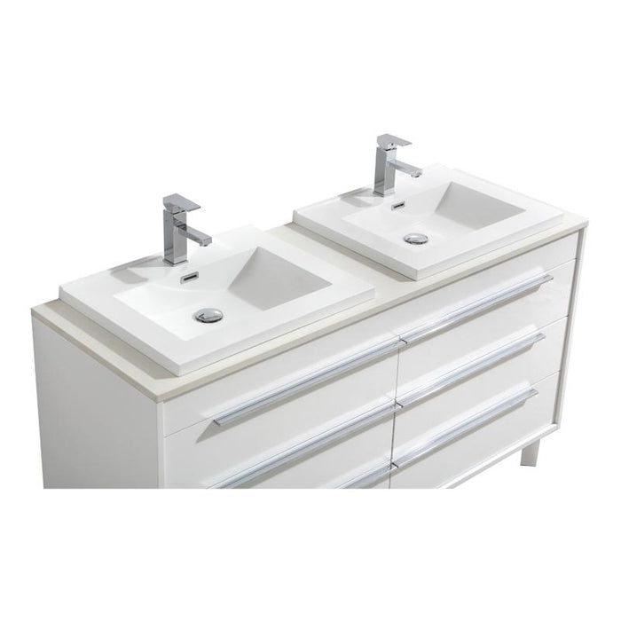 Aquamoon Roma 60 White Free Standing Modern Double Sink Bathroom Vanity Set