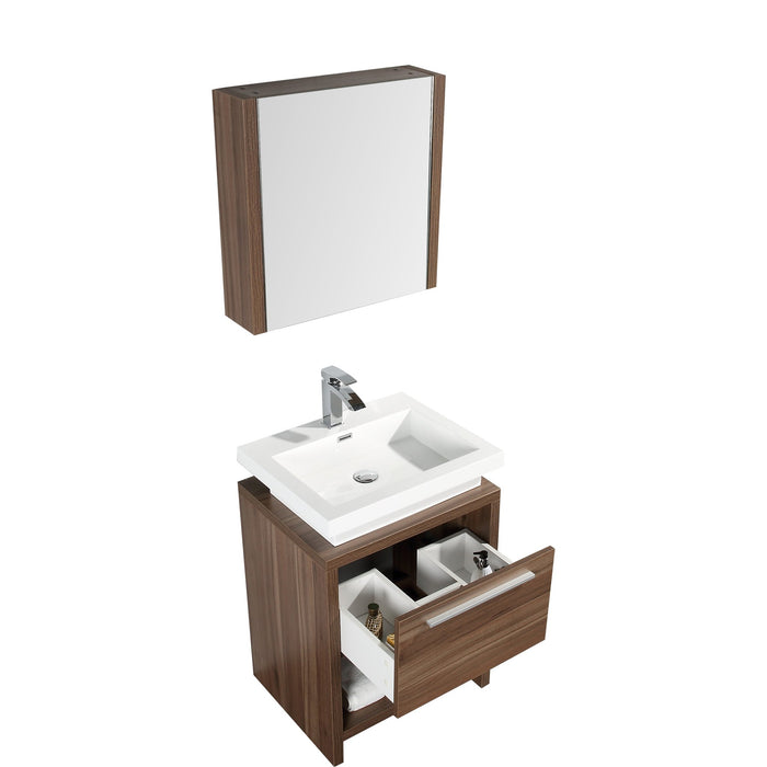Aquamoon Sparta 24 Walnut Free Standing Modern Bathroom Vanity Set