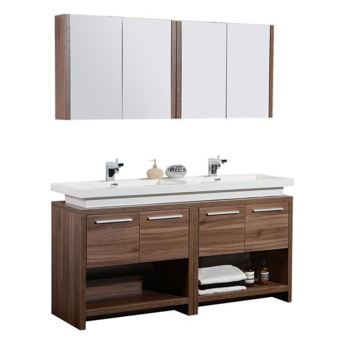Aquamoon Sparta 63 Double Sink Walnut Free Standing Modern Bathroom Vanity Set