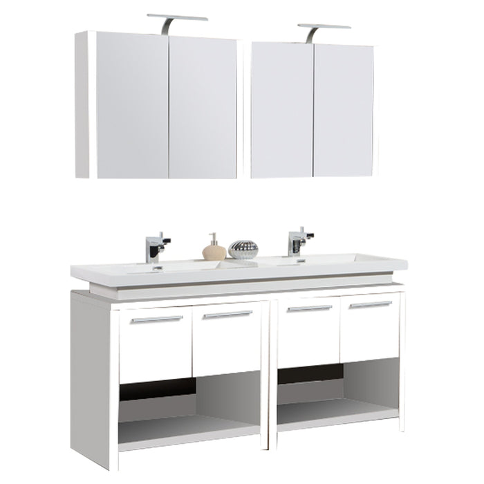 Aquamoon Sparta 63 Double Sink White Free Standing Modern Bathroom Vanity Set
