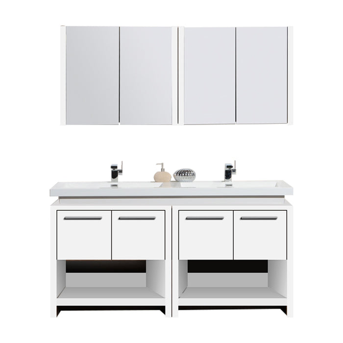 Aquamoon Sparta 63 Double Sink White Free Standing Modern Bathroom Vanity Set