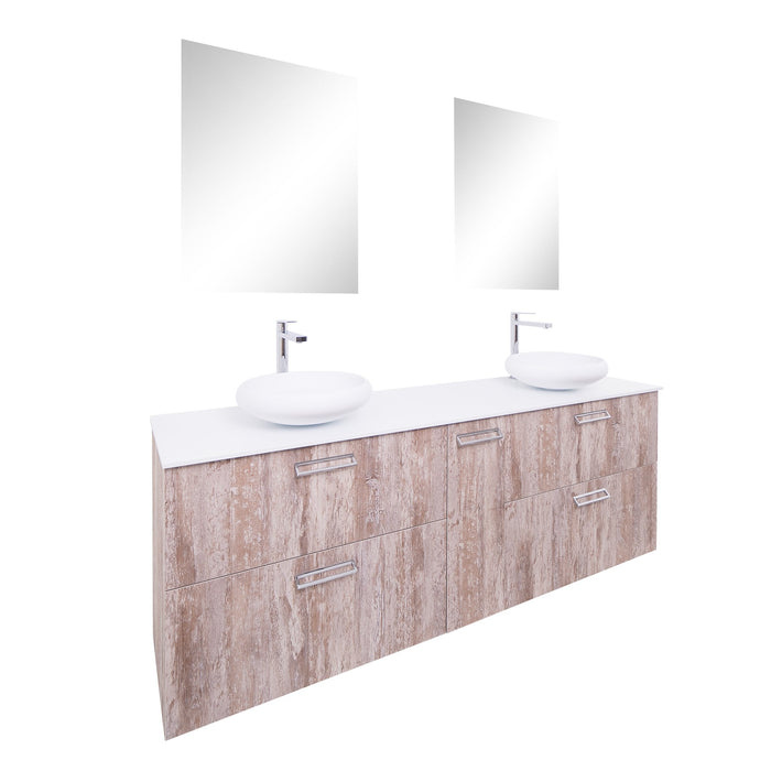 Aquamoon Sunrise 72 Ashwood Double Sink  Wall Mounted Modern Bathroom Vanity Set