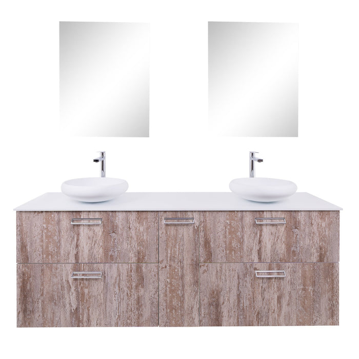Aquamoon Sunrise 72 Ashwood Double Sink  Wall Mounted Modern Bathroom Vanity Set