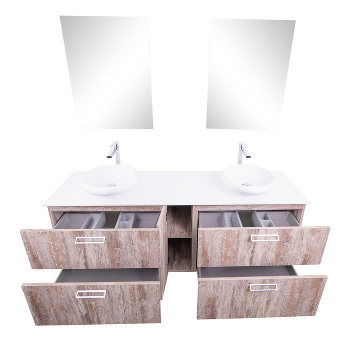 Aquamoon Sunrise 72 Ashwood Double Sink  Wall Mounted Modern Bathroom Vanity Set