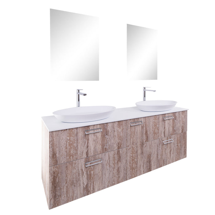 Aquamoon Sunrise 72 Ashwood Double Sink  Wall Mounted Modern Bathroom Vanity Set