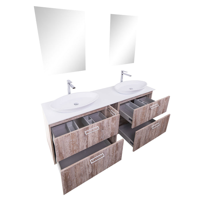 Aquamoon Sunrise 72 Ashwood Double Sink  Wall Mounted Modern Bathroom Vanity Set
