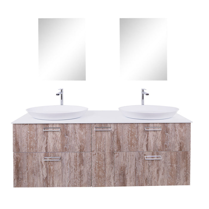 Aquamoon Sunrise 72 Ashwood Double Sink  Wall Mounted Modern Bathroom Vanity Set