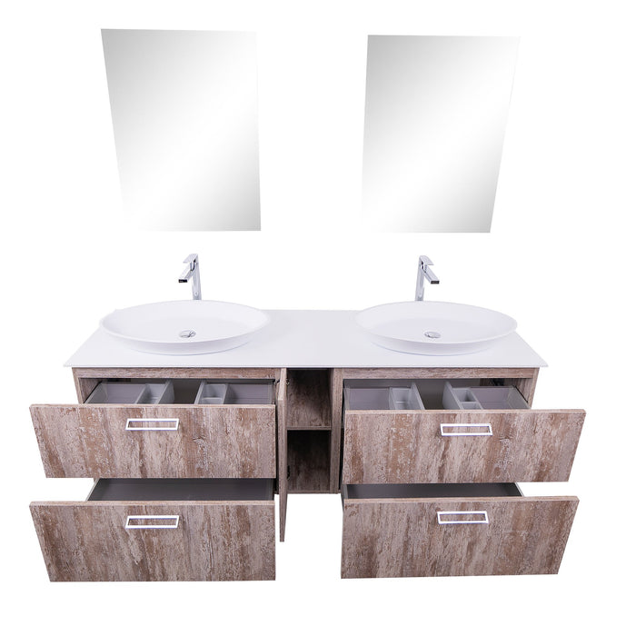 Aquamoon Sunrise 72 Ashwood Double Sink  Wall Mounted Modern Bathroom Vanity Set