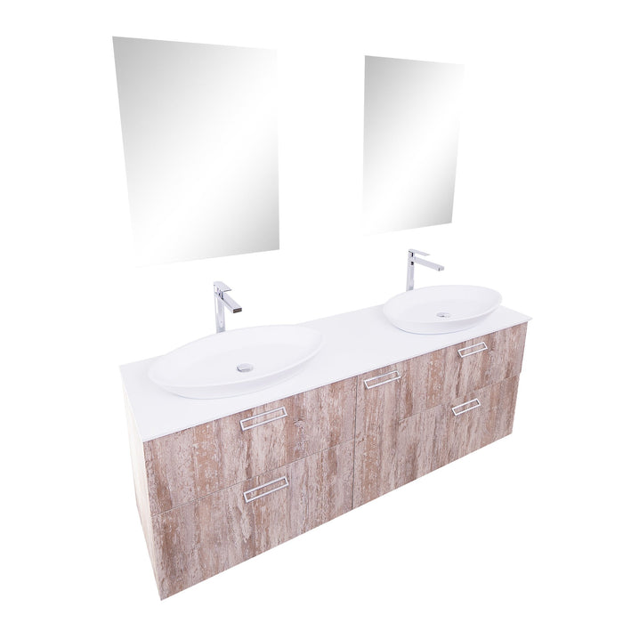 Aquamoon Sunrise 72 Ashwood Double Sink  Wall Mounted Modern Bathroom Vanity Set