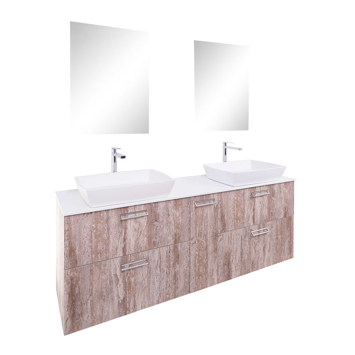 Aquamoon Sunrise 72 Ashwood Double Sink  Wall Mounted Modern Bathroom Vanity Set